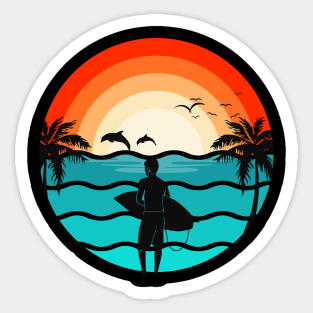 Hawaii Surfing Retro Illustration Surfer Sticker